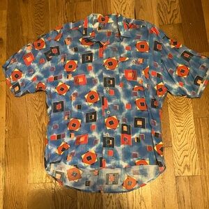 Cavori Due Shirt Men's Vintage Patterned Viscose Shell Button Blue Red 3428 4